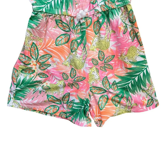Wonder Nation Girls Tropical Romper Small 6 Cheetah Jungle Safari Colorful Leaf - Picture 5 of 7